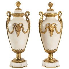 Pair of Cassolettes, 1900, Napoleon III Style Marble and Bronze