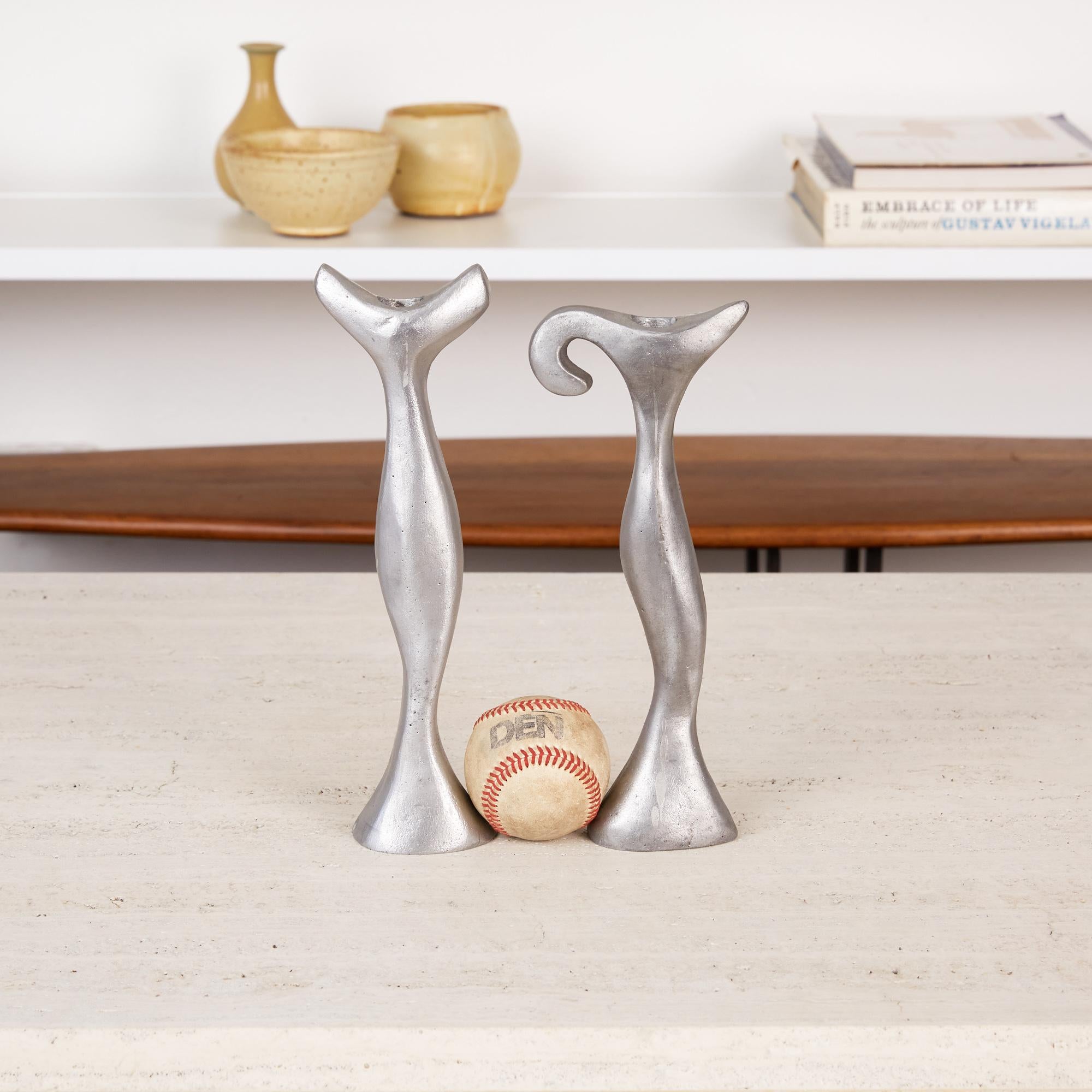 Mid-Century Modern Pair of Cast Aluminum Candlesticks