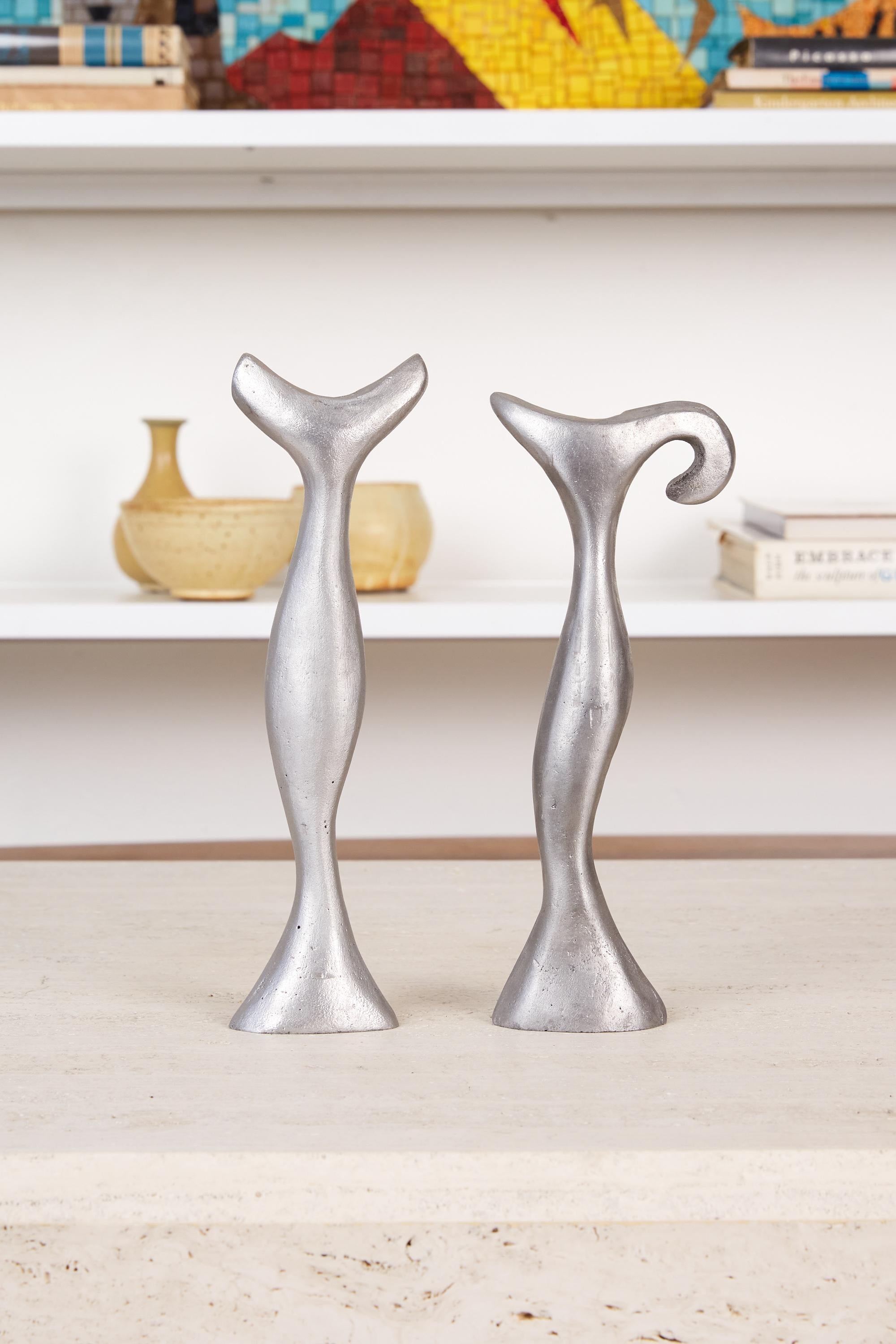 Pair of Cast Aluminum Candlesticks In Excellent Condition In Los Angeles, CA