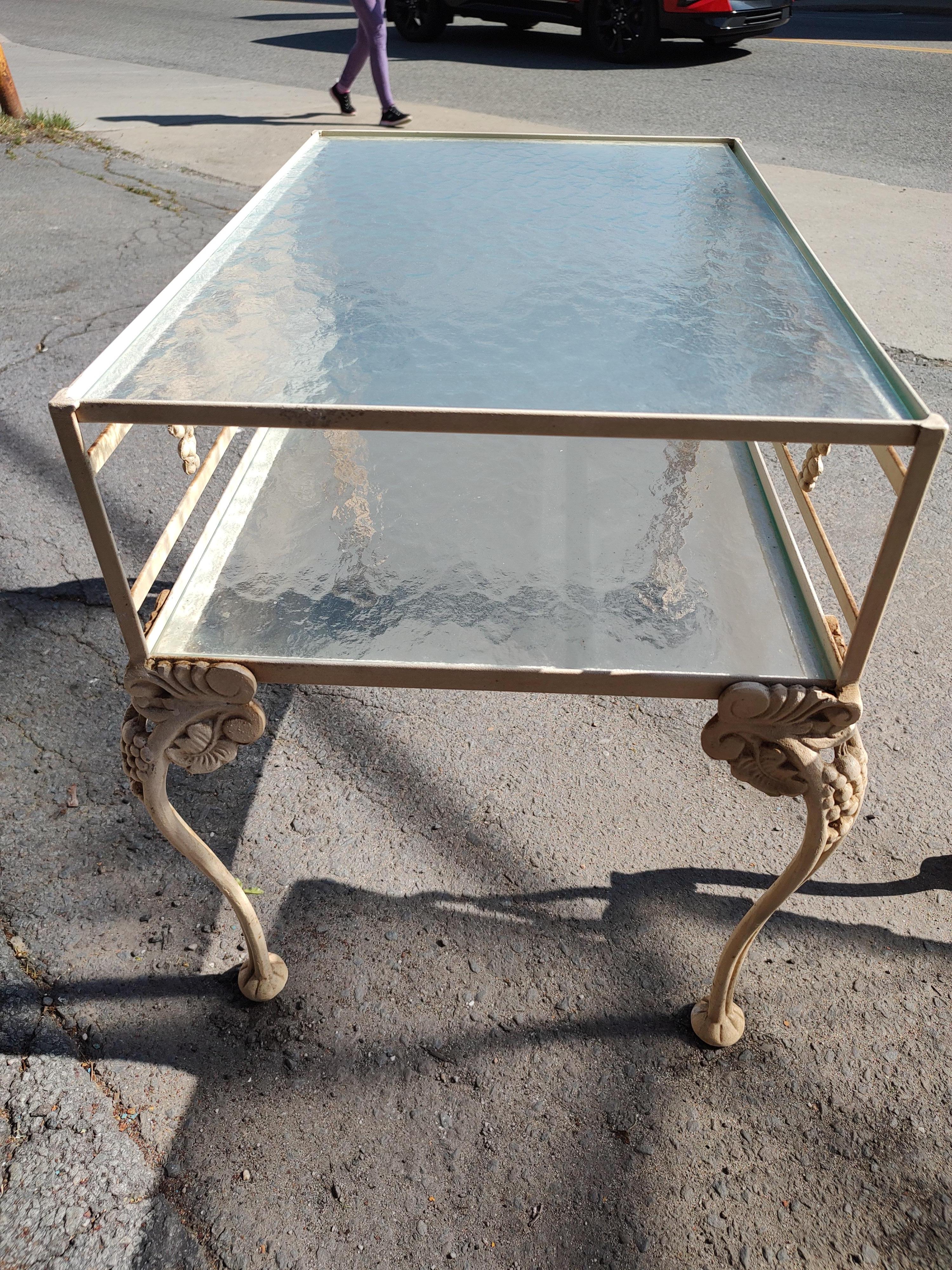 Late 20th Century Pair of Cast Aluminum End Tables by Molla of Italy Obscure Glass Tops with Shelf For Sale