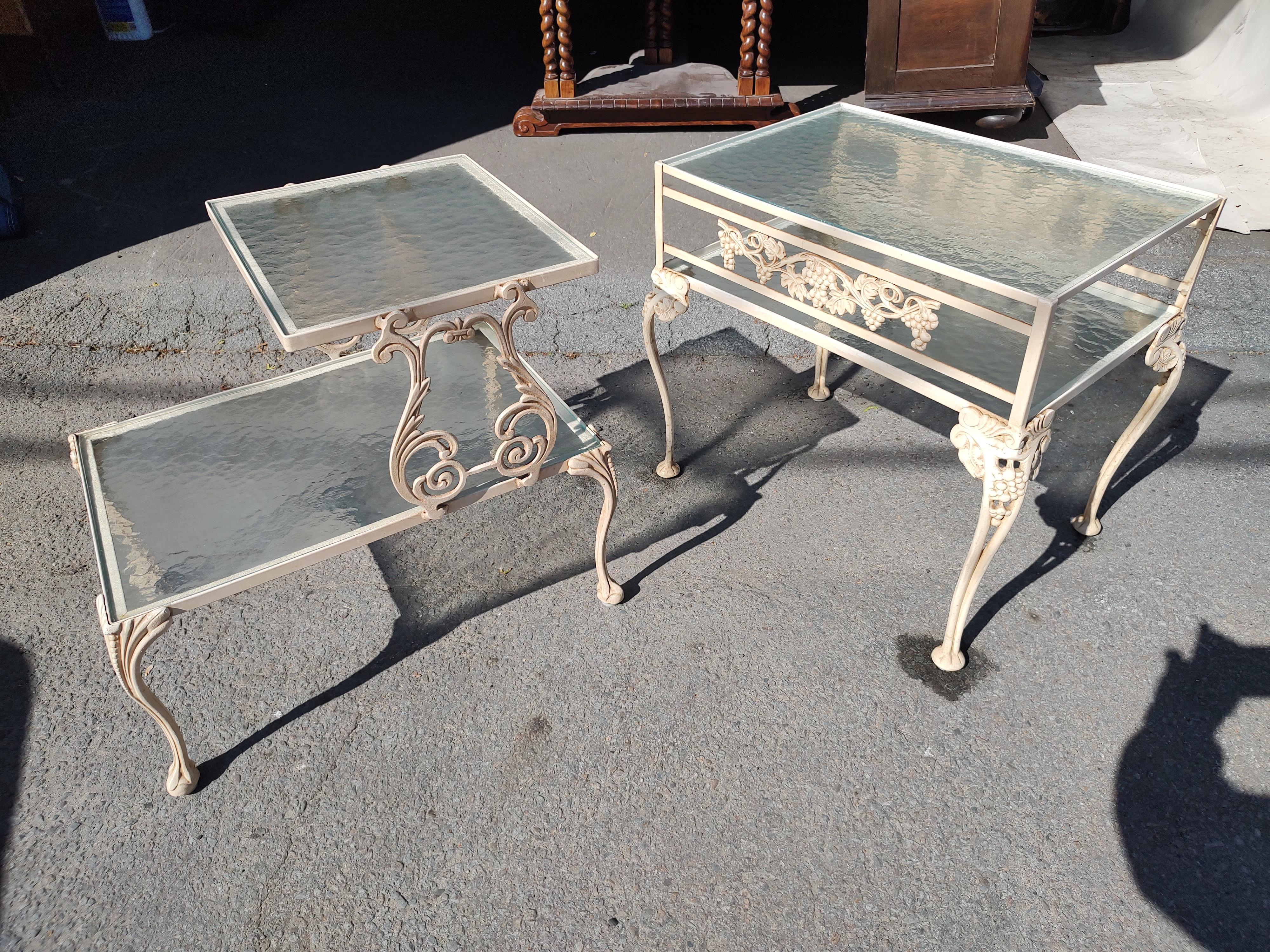 Pair of Cast Aluminum End Tables by Molla of Italy Obscure Glass Tops with Shelf For Sale 3