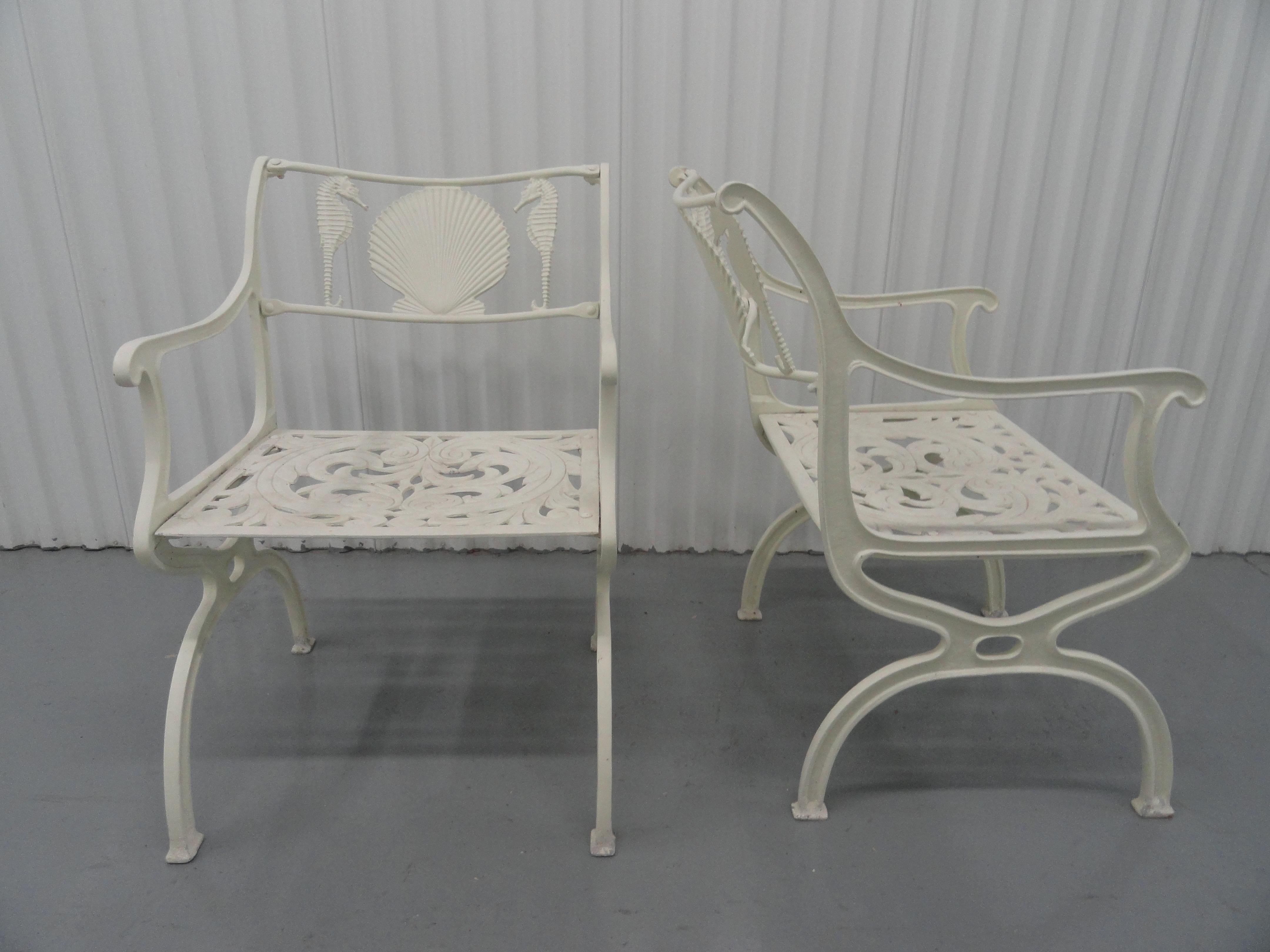 This set of two armchairs was designed and created by Molla in the 1950s. They are made of cast aluminum and are painted in a off-white finish.
There are three pairs of two available.