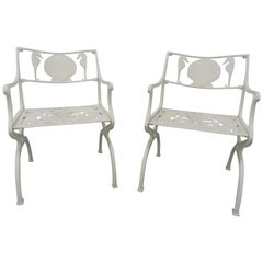 Pair of Cast Aluminum Garden Chairs with Seahorse and Shell Motif, Molla, 1950s