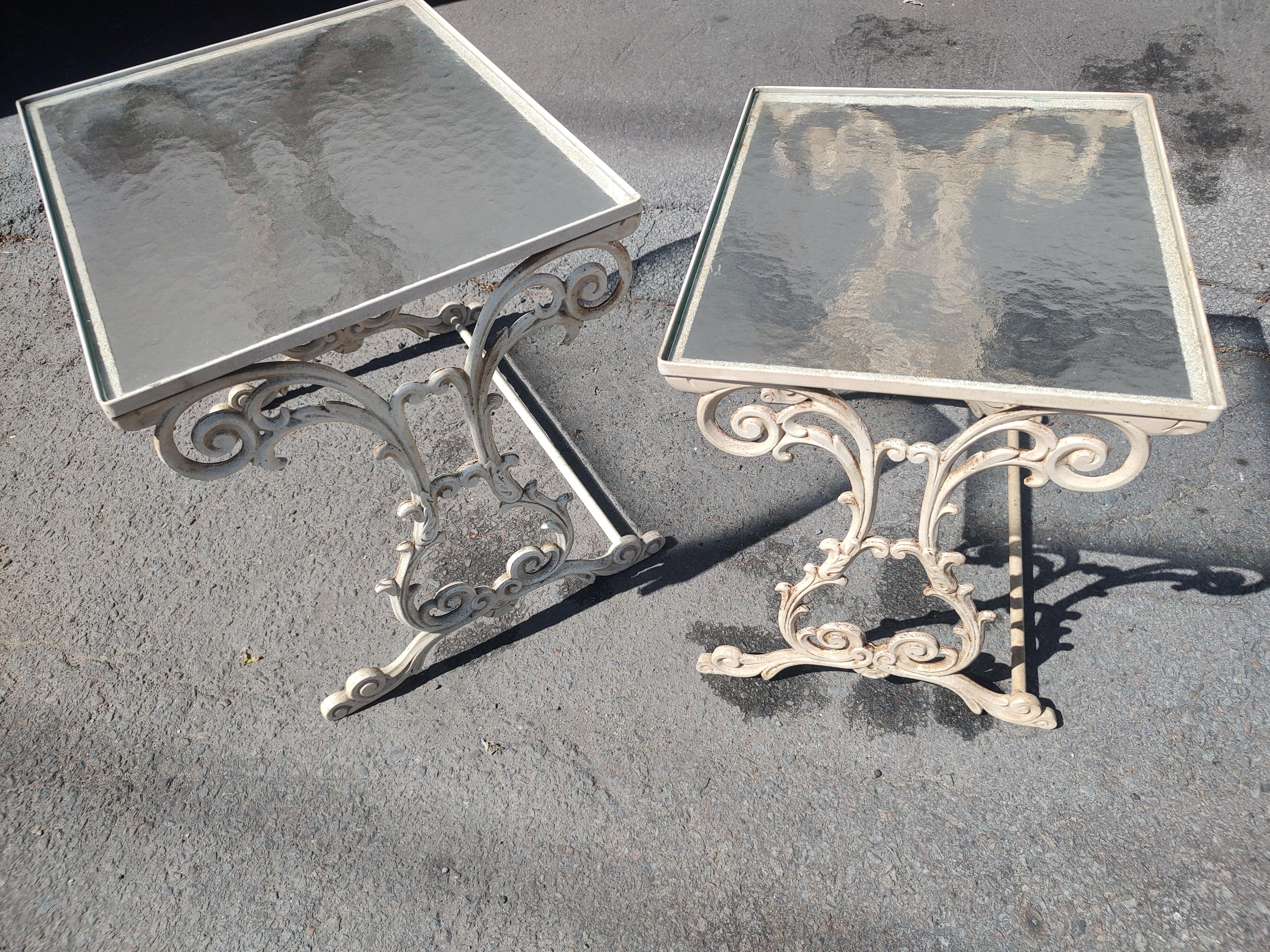 Pair of Cast Aluminum Stacking Tables with Obscure Glass by Molla of Italy For Sale 2