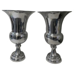 Retro Pair of Cast Aluminum Urns in the Style of Arthur Court