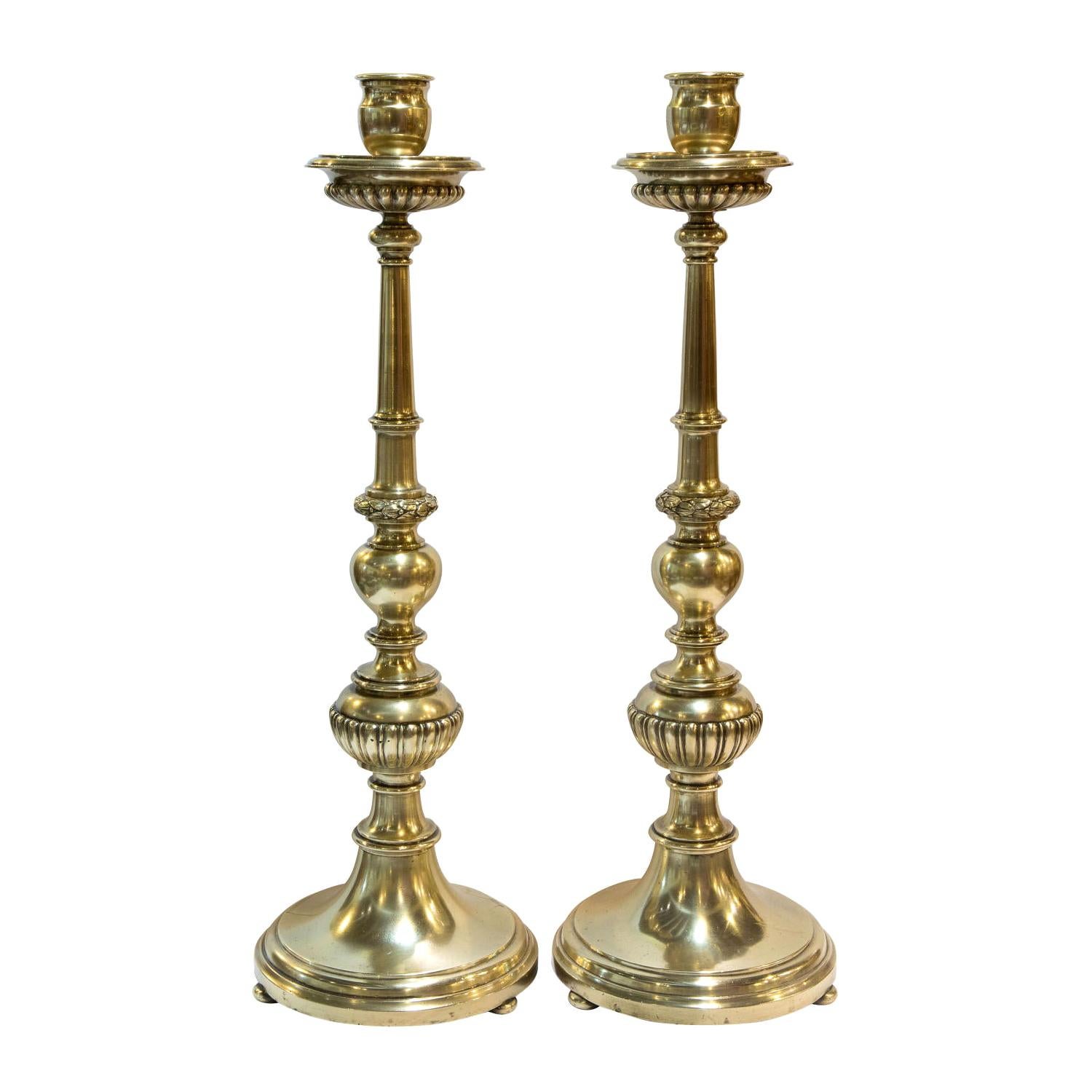 Pair of Cast Brass Candlesticks, circa 1900 For Sale