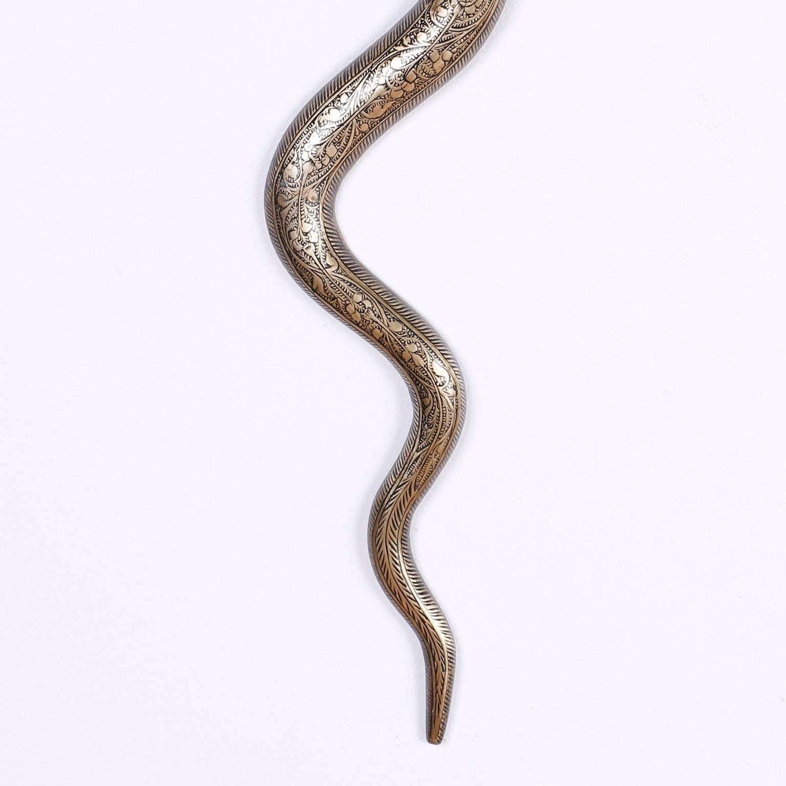 20th Century Pair of Cast Brass Cobra Wall Sconces