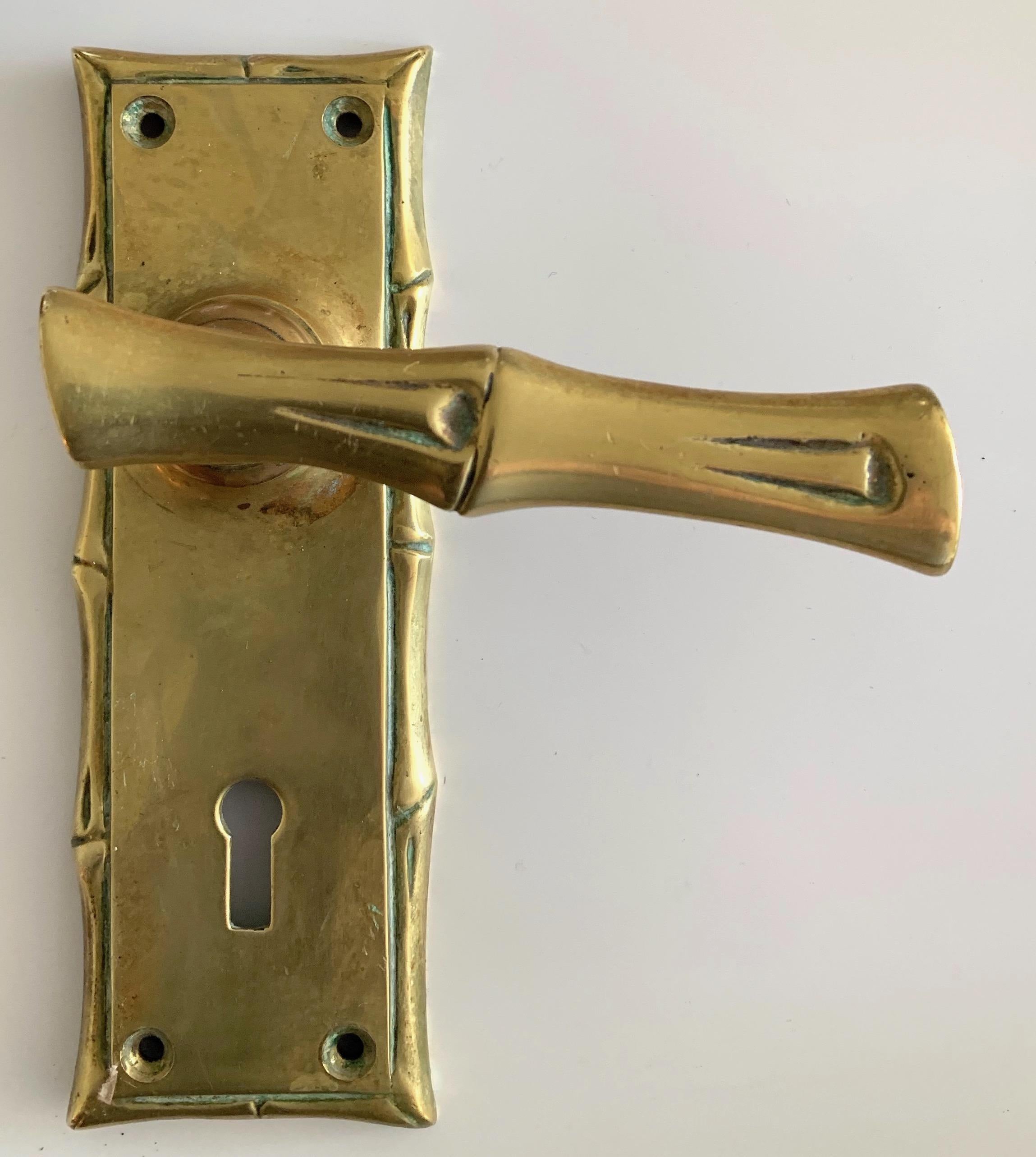 Chinoiserie Pair of Brass Faux Bamboo Door Handles