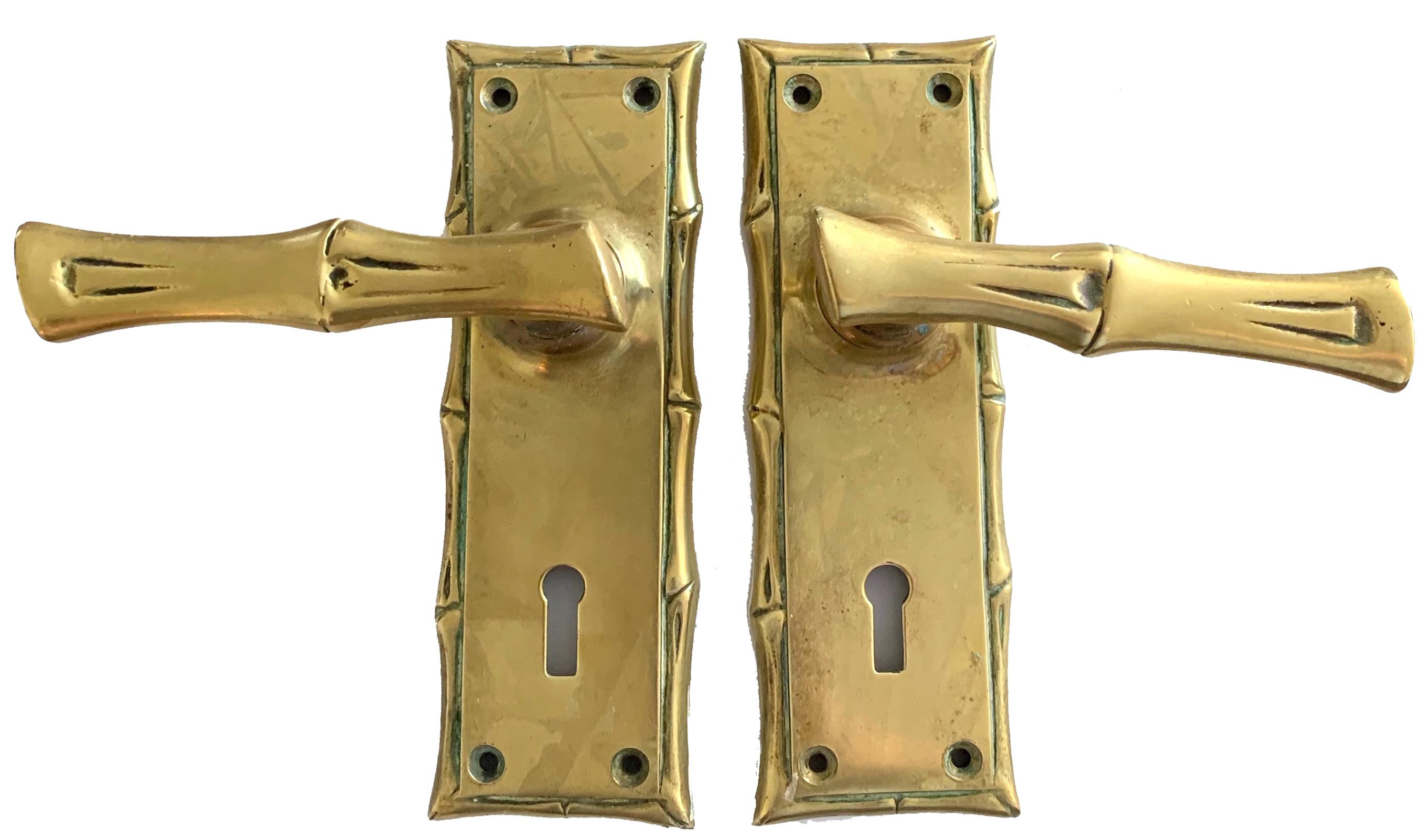 English Pair of Brass Faux Bamboo Door Handles