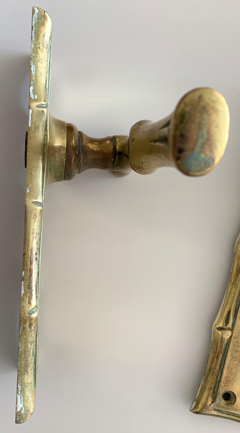 Pair of Cast Brass Faux Bamboo Door Handles For Sale at 1stdibs