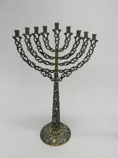 Pair of Cast Brass Hanukkah Menorahs for Father and Son by Oppenheim, Israel
