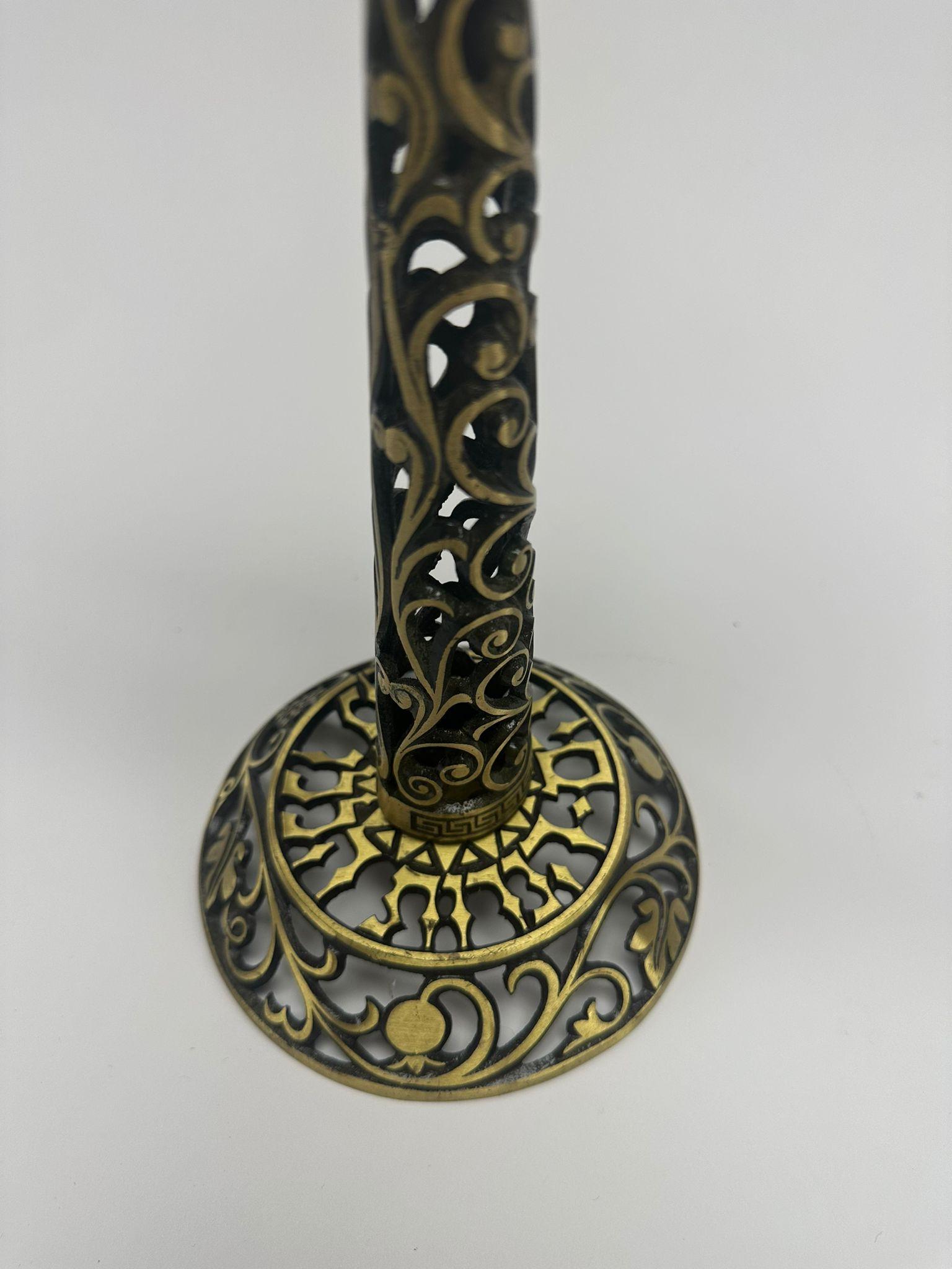 Pair of Cast Brass Hanukkah Menorahs for Father and Son by Oppenheim, Israel In Excellent Condition For Sale In New York, NY