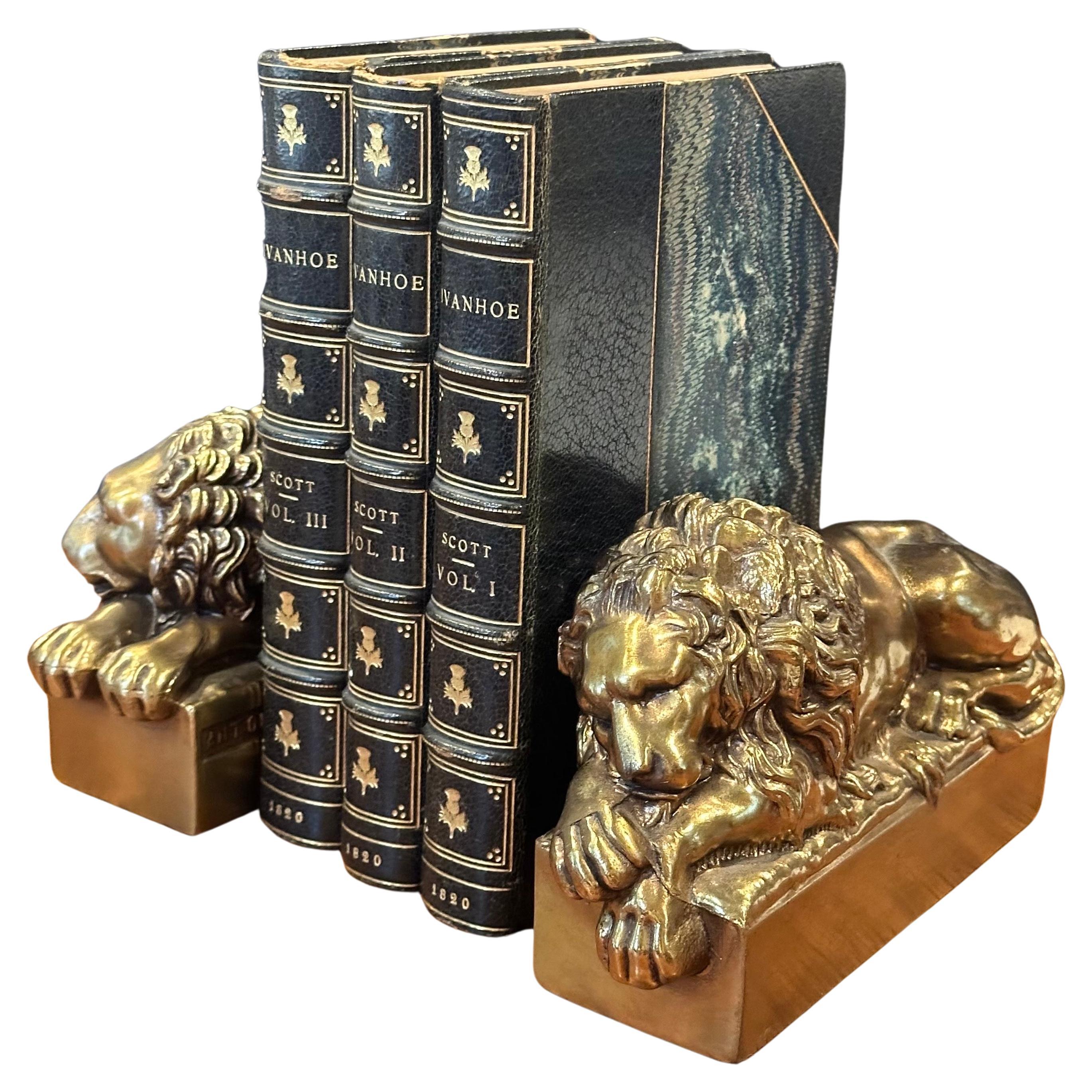 Pair of Cast Brass Lion Bookends by Antonio Canova  8