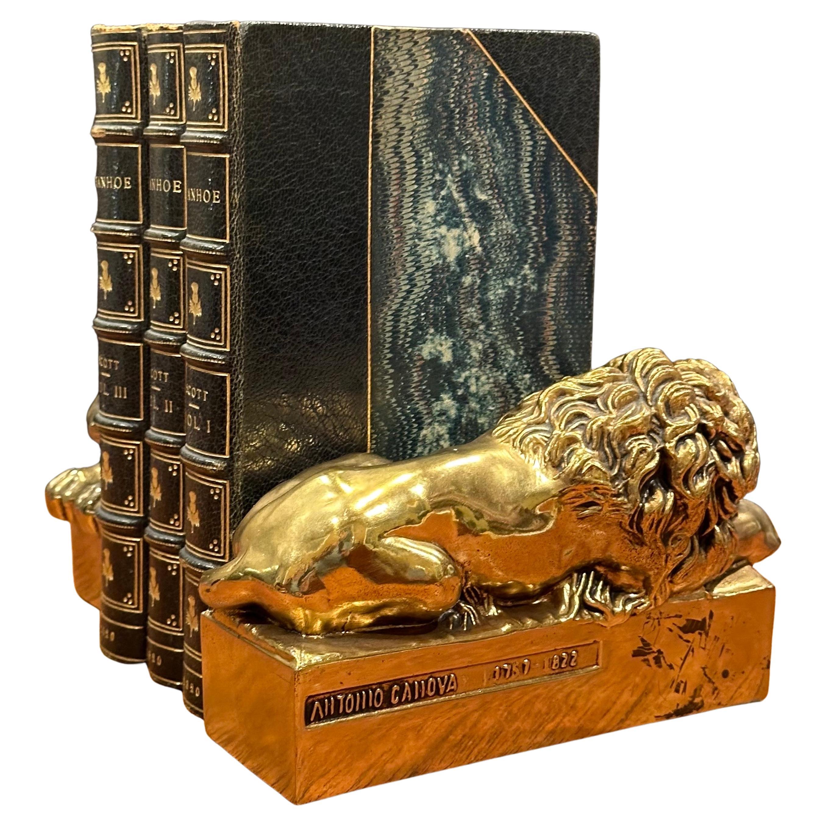 Hollywood Regency Pair of Cast Brass Lion Bookends by Antonio Canova