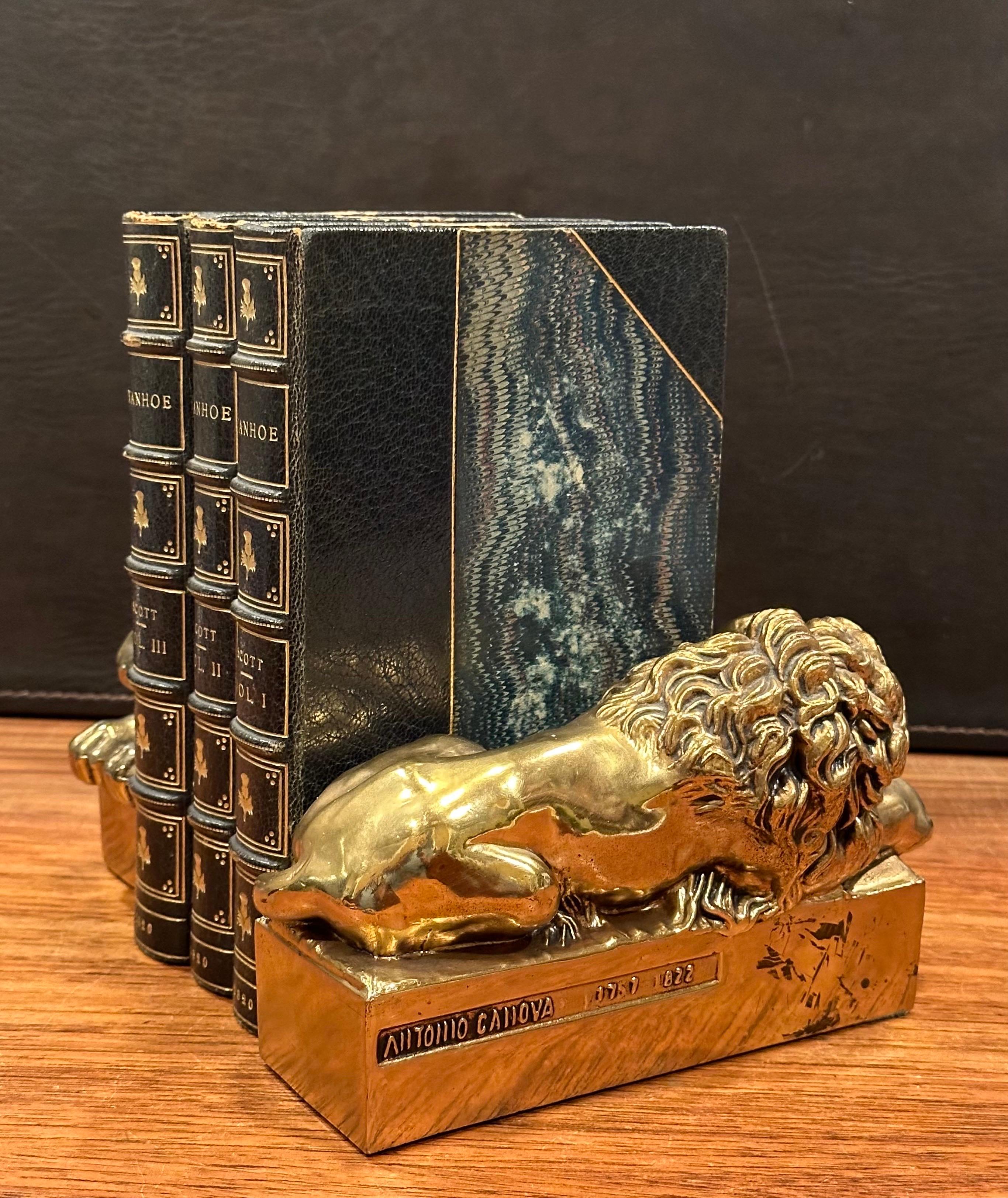 Pair of Cast Brass Lion Bookends by Antonio Canova In Good Condition In San Diego, CA