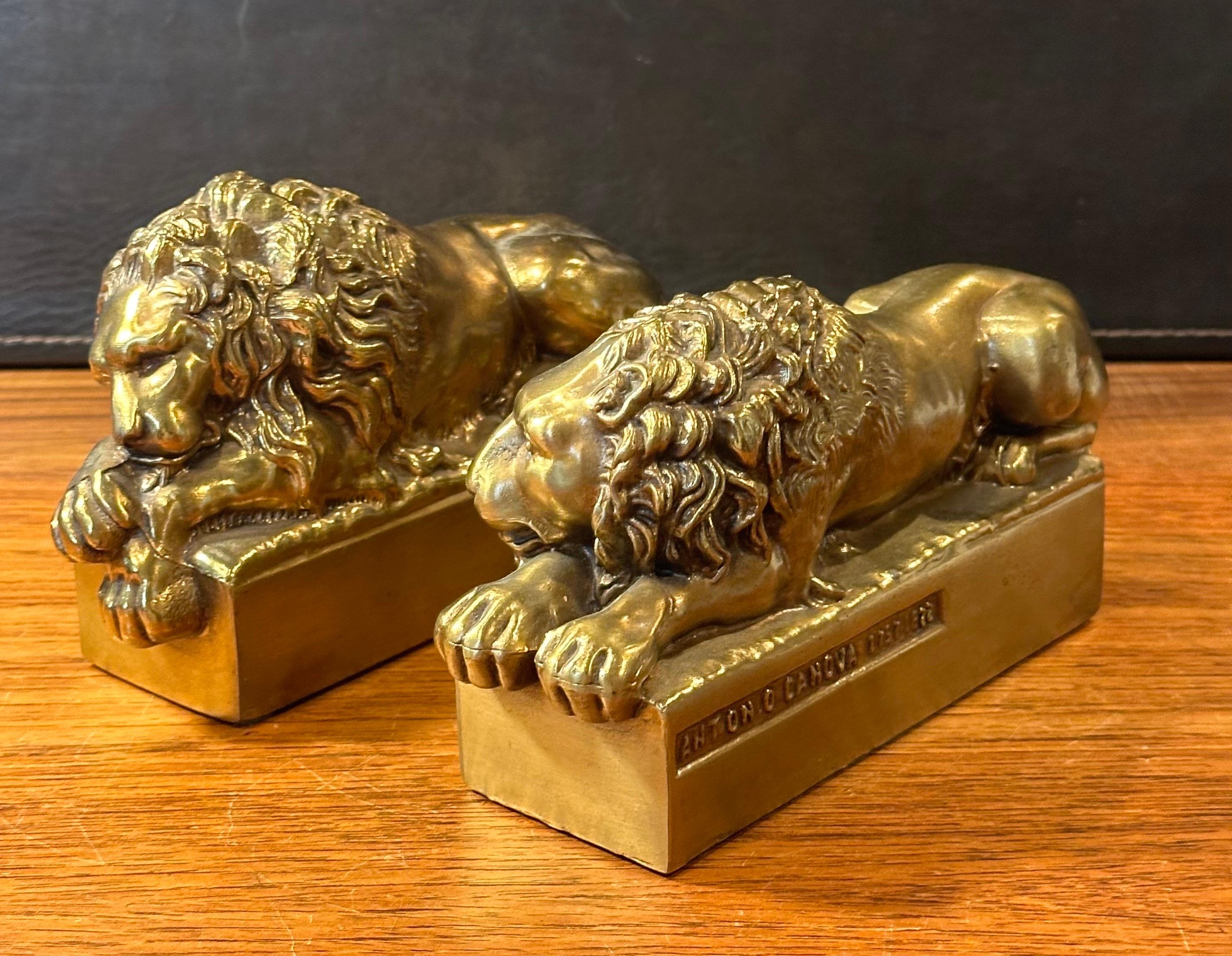 Pair of Cast Brass Lion Bookends by Antonio Canova  In Good Condition In San Diego, CA