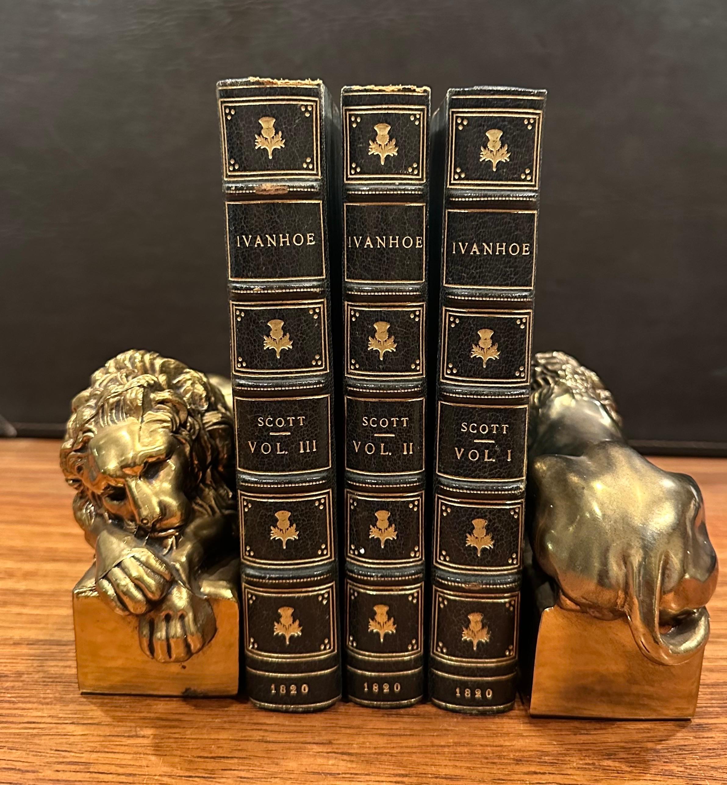 20th Century Pair of Cast Brass Lion Bookends by Antonio Canova