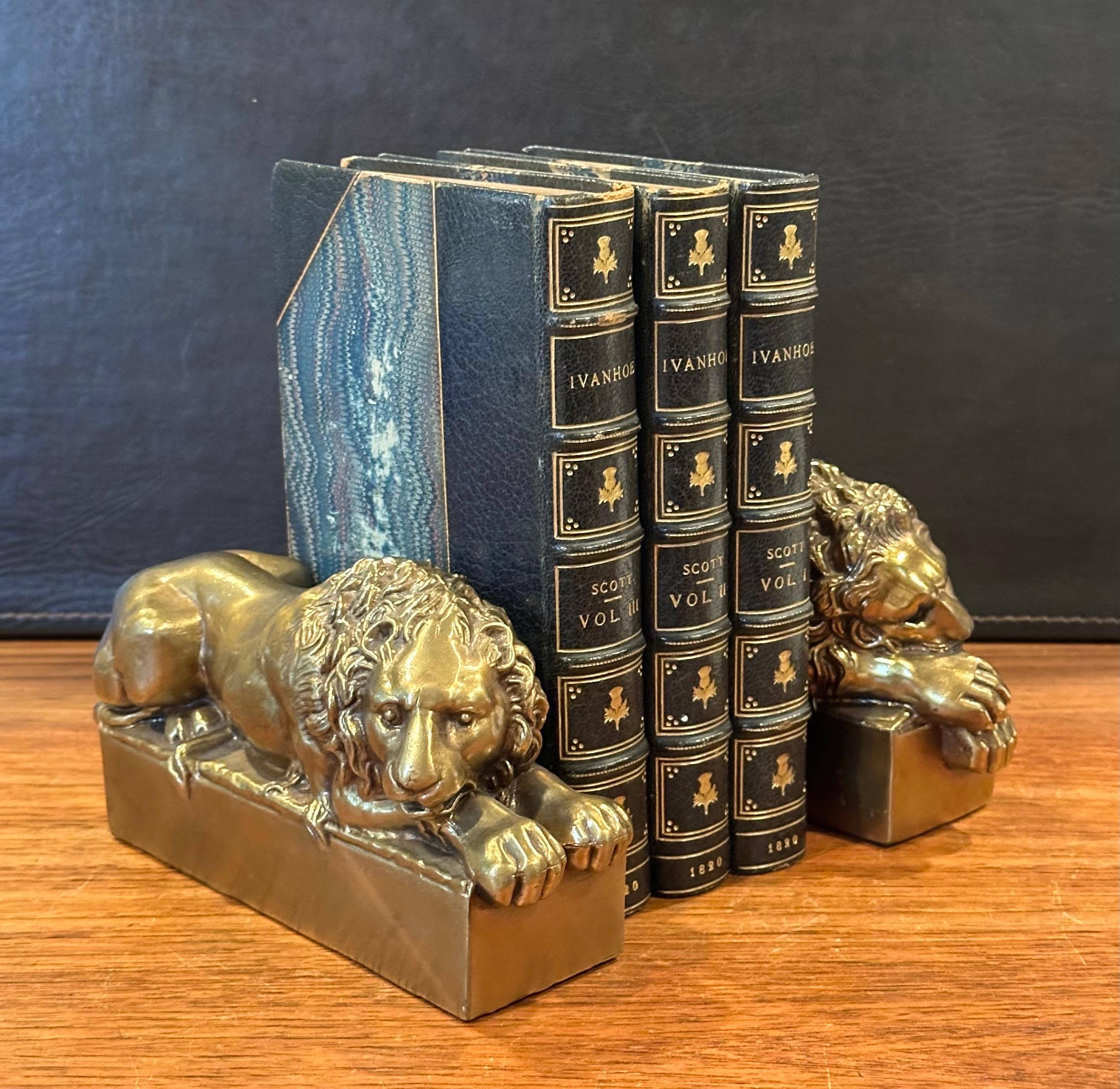 20th Century Pair of Cast Brass Lion Bookends by Antonio Canova 
