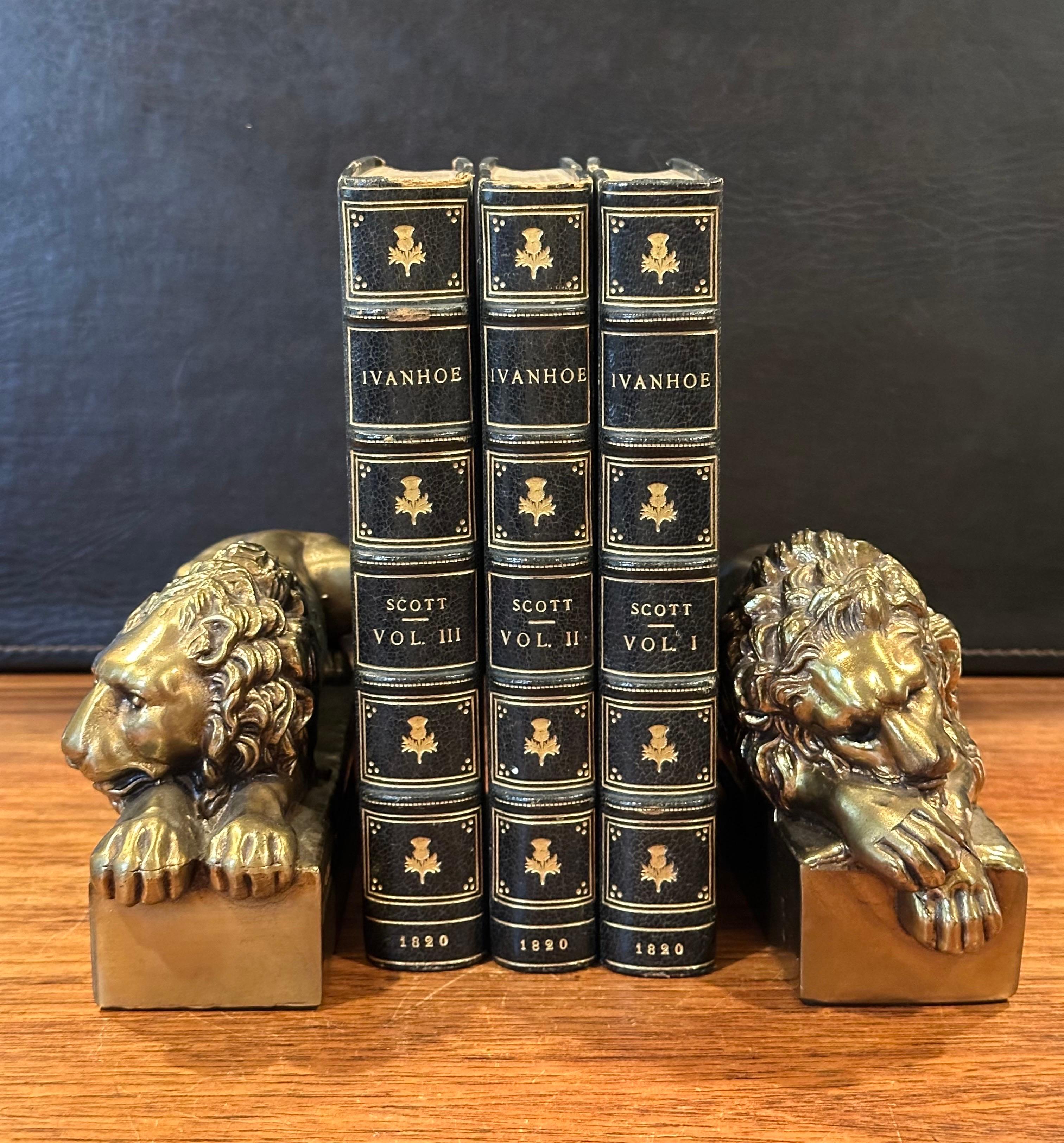 Pair of Cast Brass Lion Bookends by Antonio Canova  1
