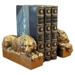 Pair of Cast Brass Lion Bookends by Antonio Canova 