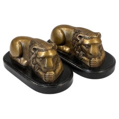 Pair of Cast Brass Lion Bookends in the Style of Antonio Canova