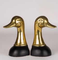 Pair of Cast Brass Mallard Duck Bookends Mid Century Modern