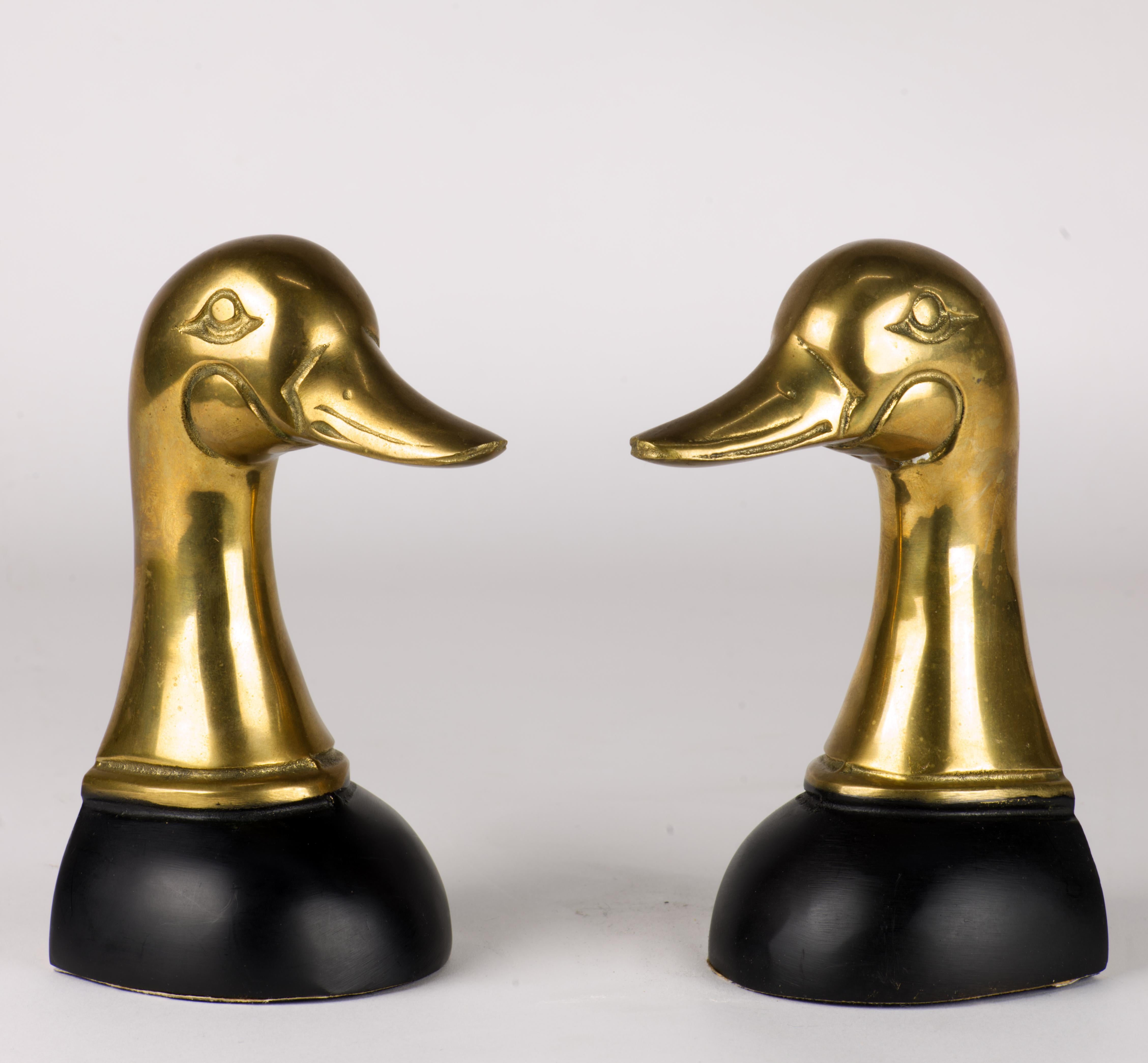 Unknown Pair of Cast Brass Mallard Duck Bookends Mid Century Modern For Sale