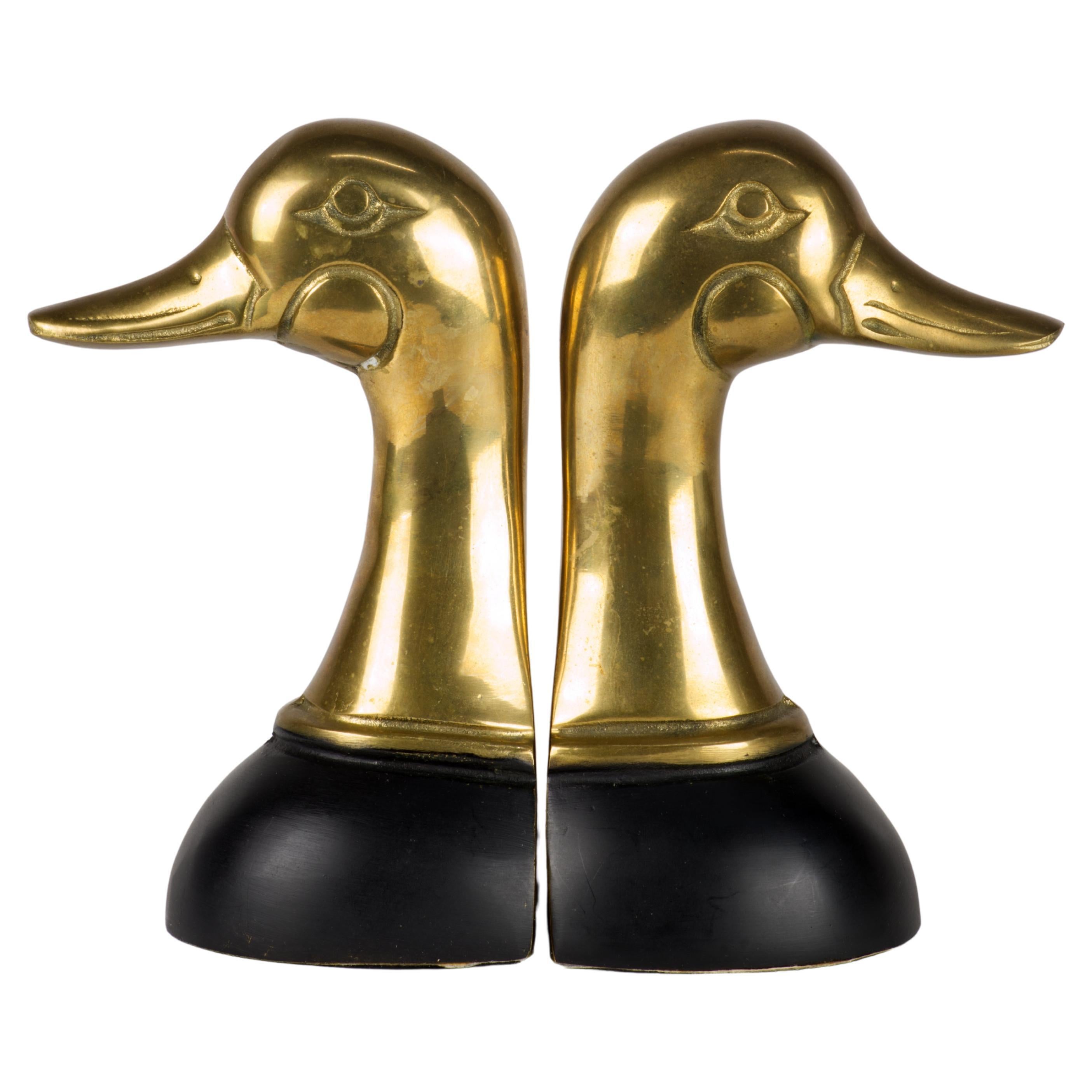 Pair of Cast Brass Mallard Duck Bookends Mid Century Modern