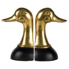 Paar Mallard Duck-Buchstützen aus gegossenem Messing, Mid-Century Modern