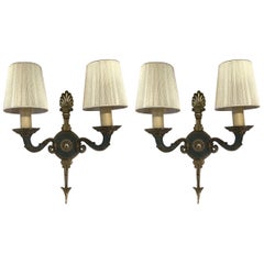 Pair of Cast Brass, Neoclassical Two-Light Sconces