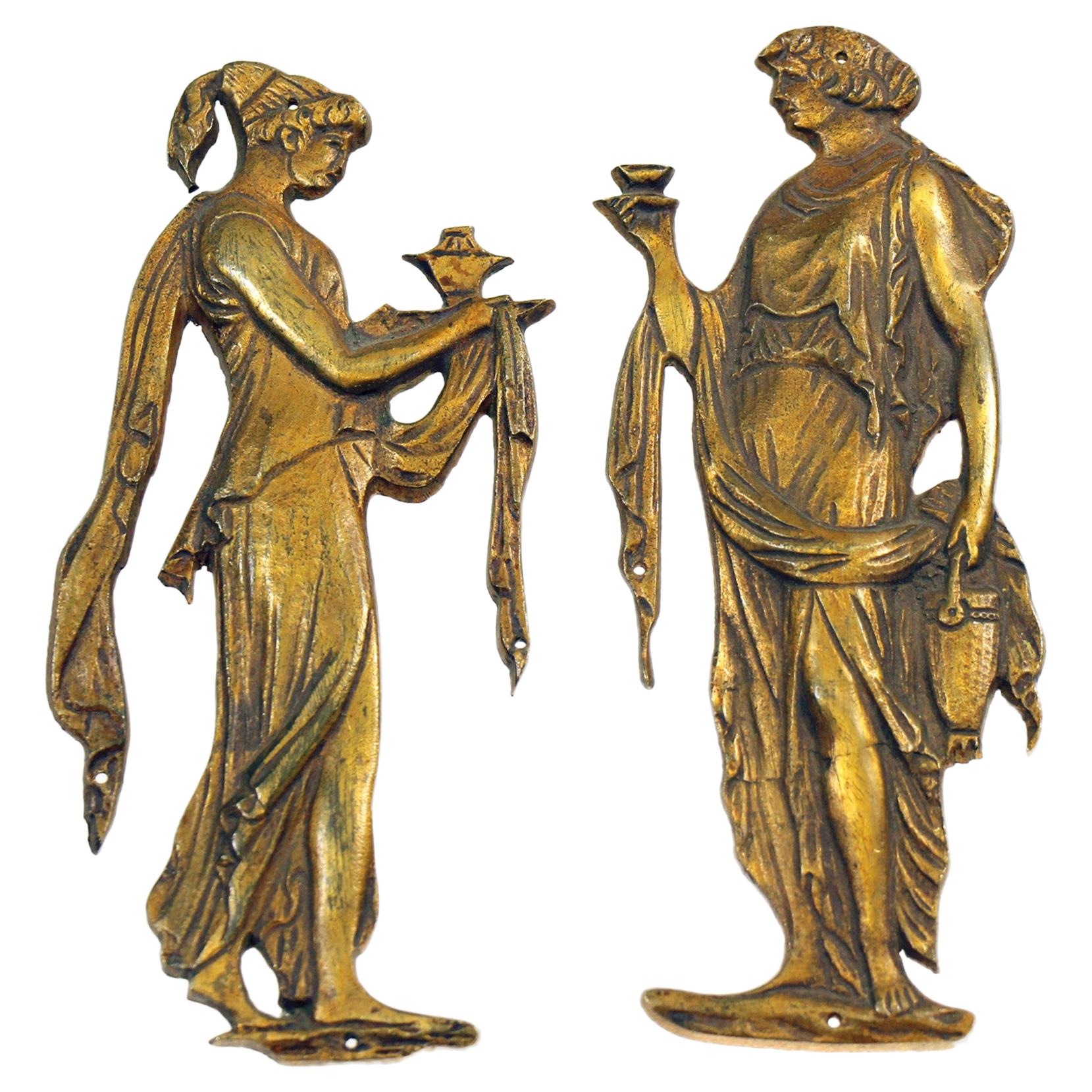 Pair of Cast Brass Roman Figural Furniture Appliques
