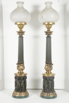 Pair of Cast Brass & Tole Neoclassical Sinumbra Style Lamps