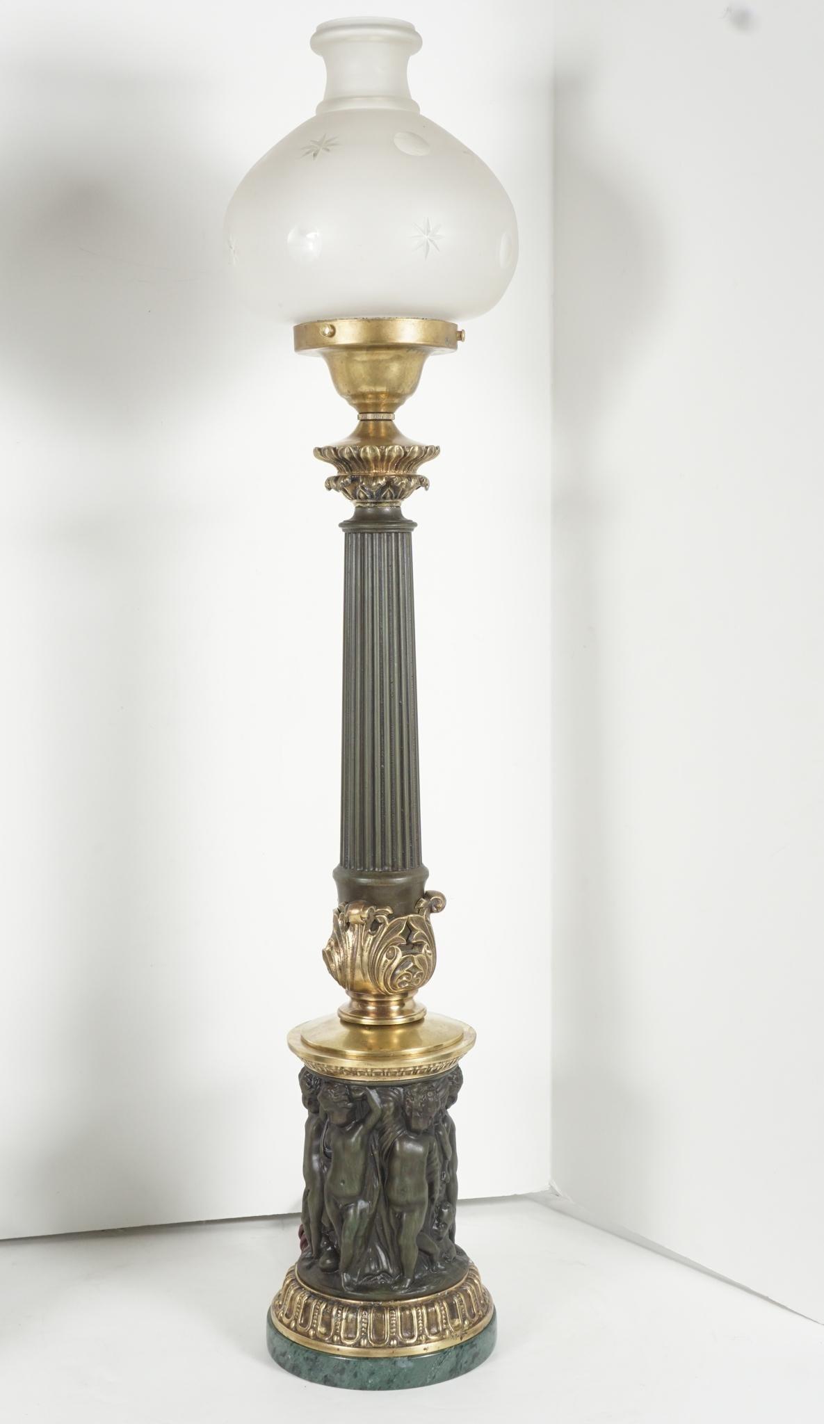 Pair of Cast Brass & Tole Neoclassical Sinumbra Style Lamps For Sale 3