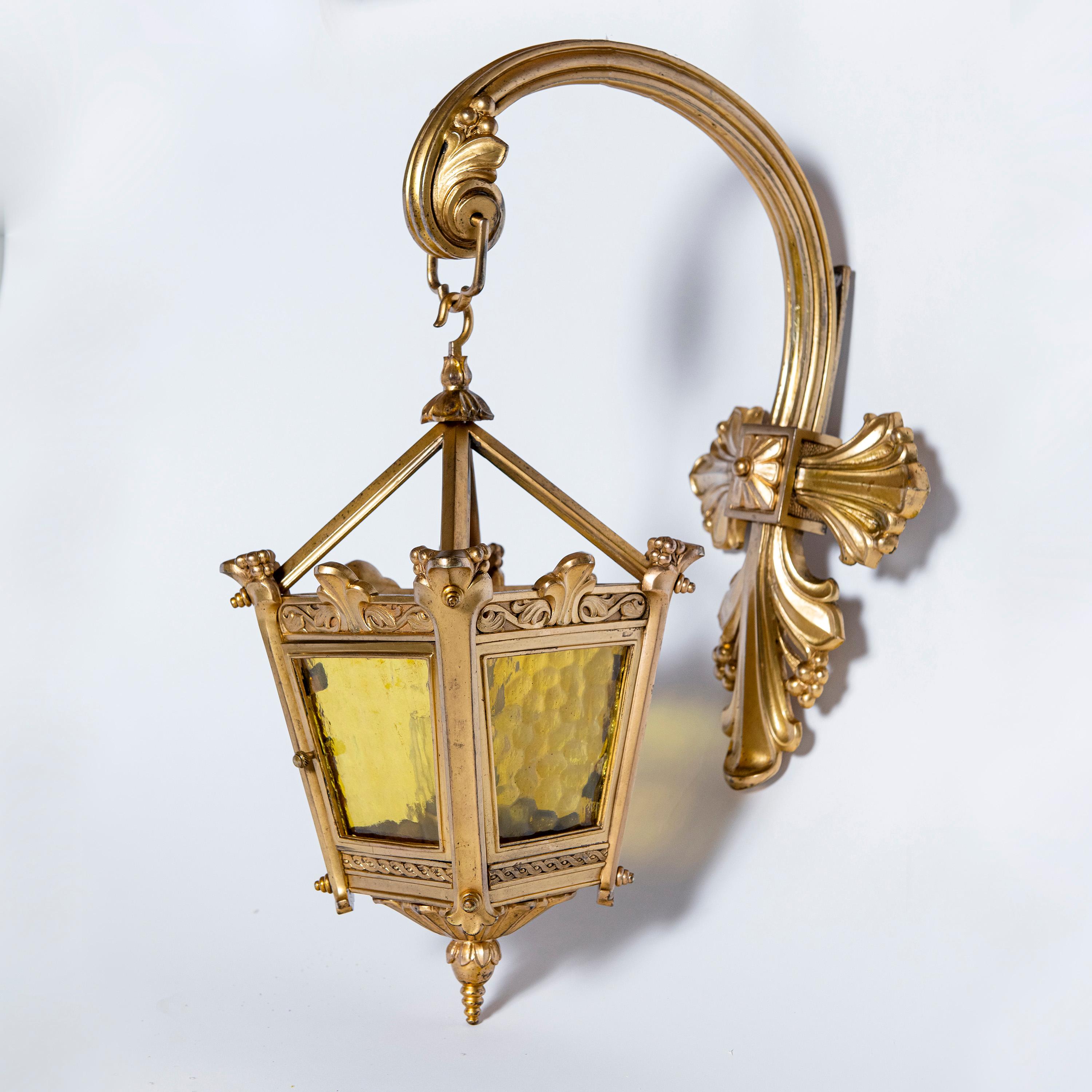 Pair of cast bronze and glass sconces, England, late 19th century.
Works with candles but can be electrified.