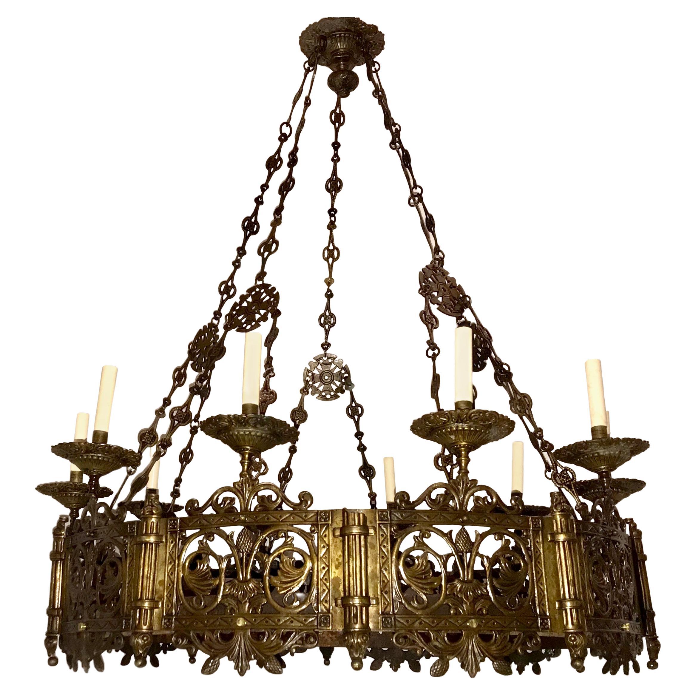 Pair of Cast Bronze Antique Chandeliers, Sold Individually