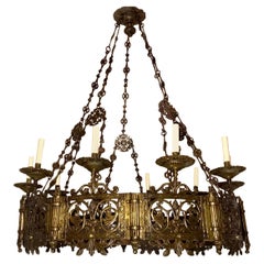 Pair of Cast Bronze Antique Chandeliers, Sold Individually