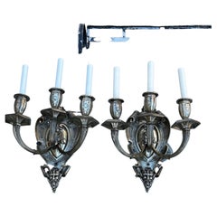 Antique Pair of Cast Bronze Barouqe Sconces by E. F. Caldwell, NY, circa 1895