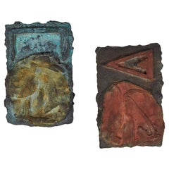 Pair of Cast Bronze Brutalist Plaques