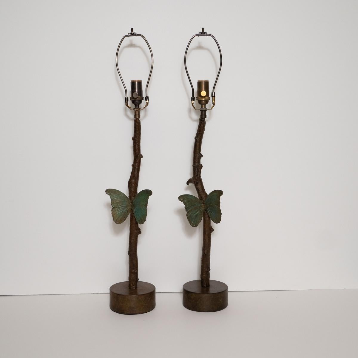 American Pair of Cast Bronze Butterfly Table Lamps
