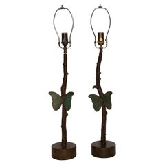 Pair of Cast Bronze Butterfly Table Lamps