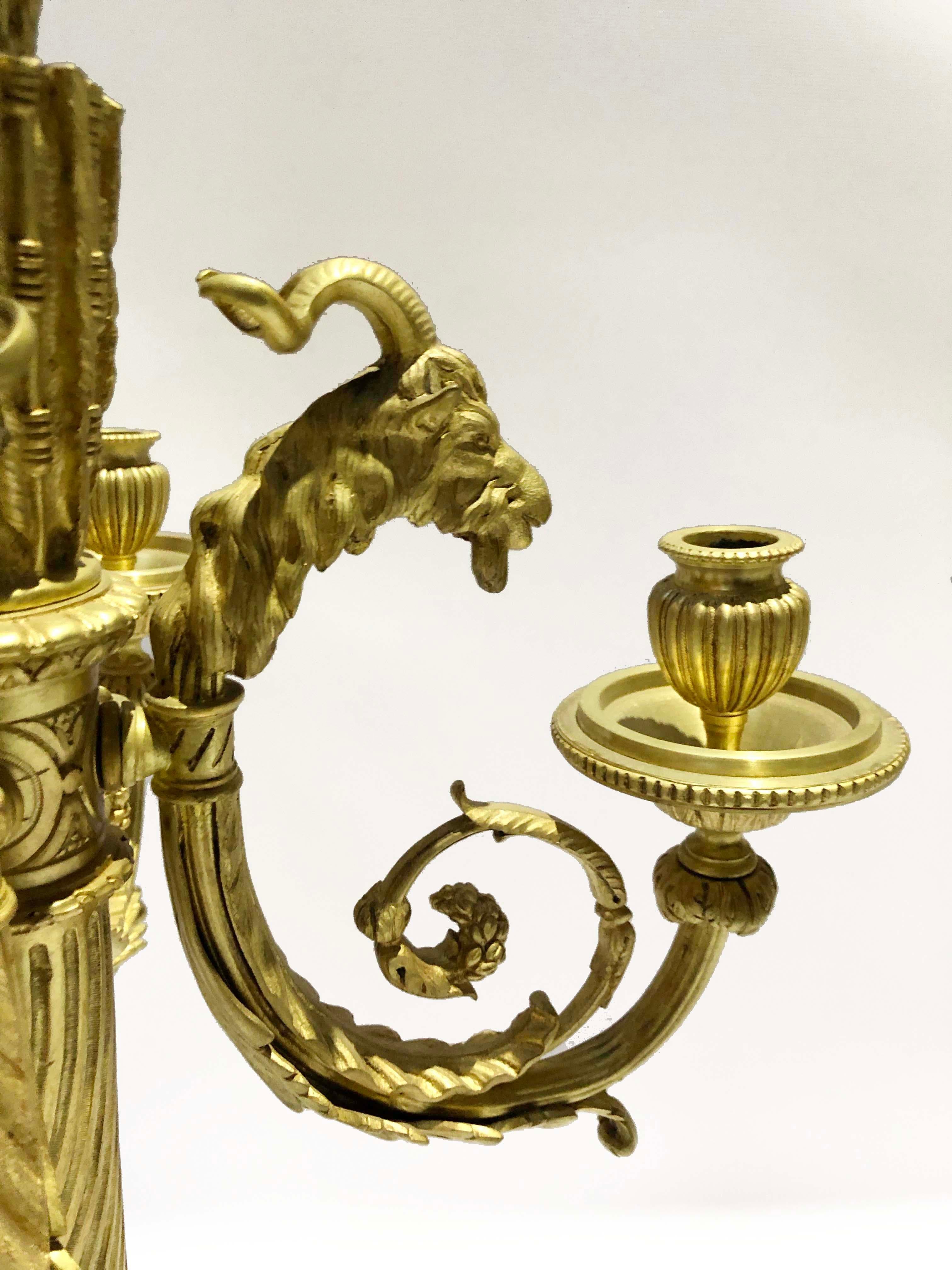 French Pair of Cast Bronze Candelabras in Louis XVI Style Signed Ferdinand Barbedienne For Sale