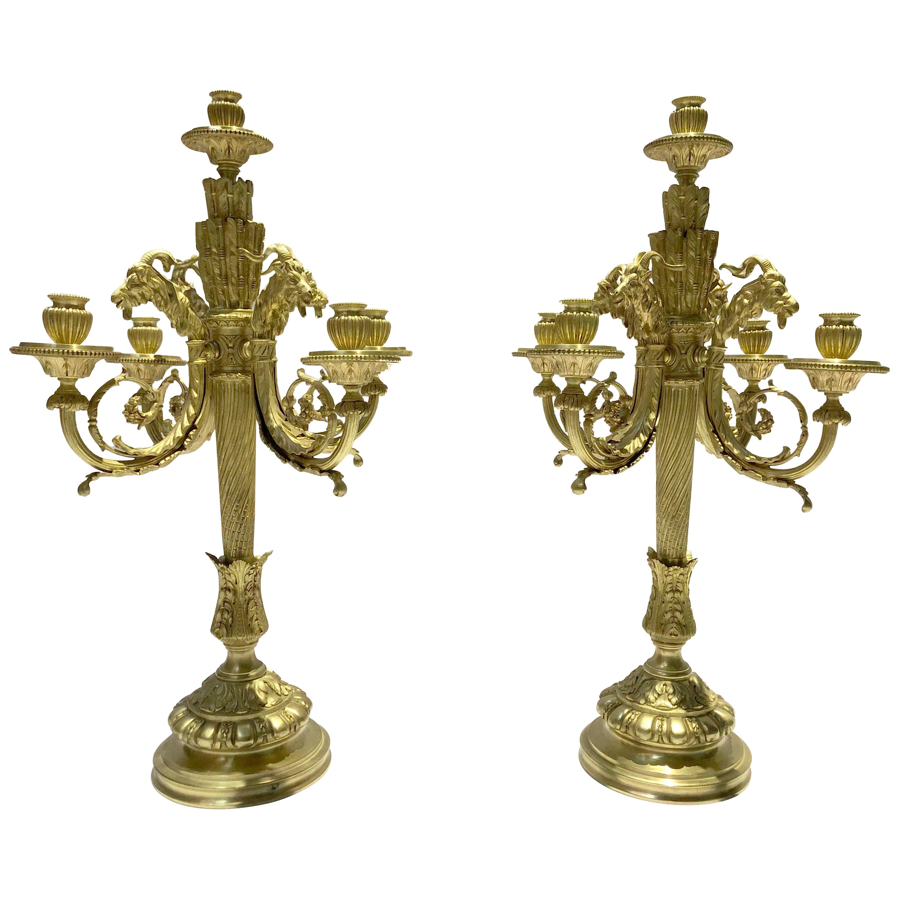 Pair of Cast Bronze Candelabras in Louis XVI Style Signed Ferdinand Barbedienne