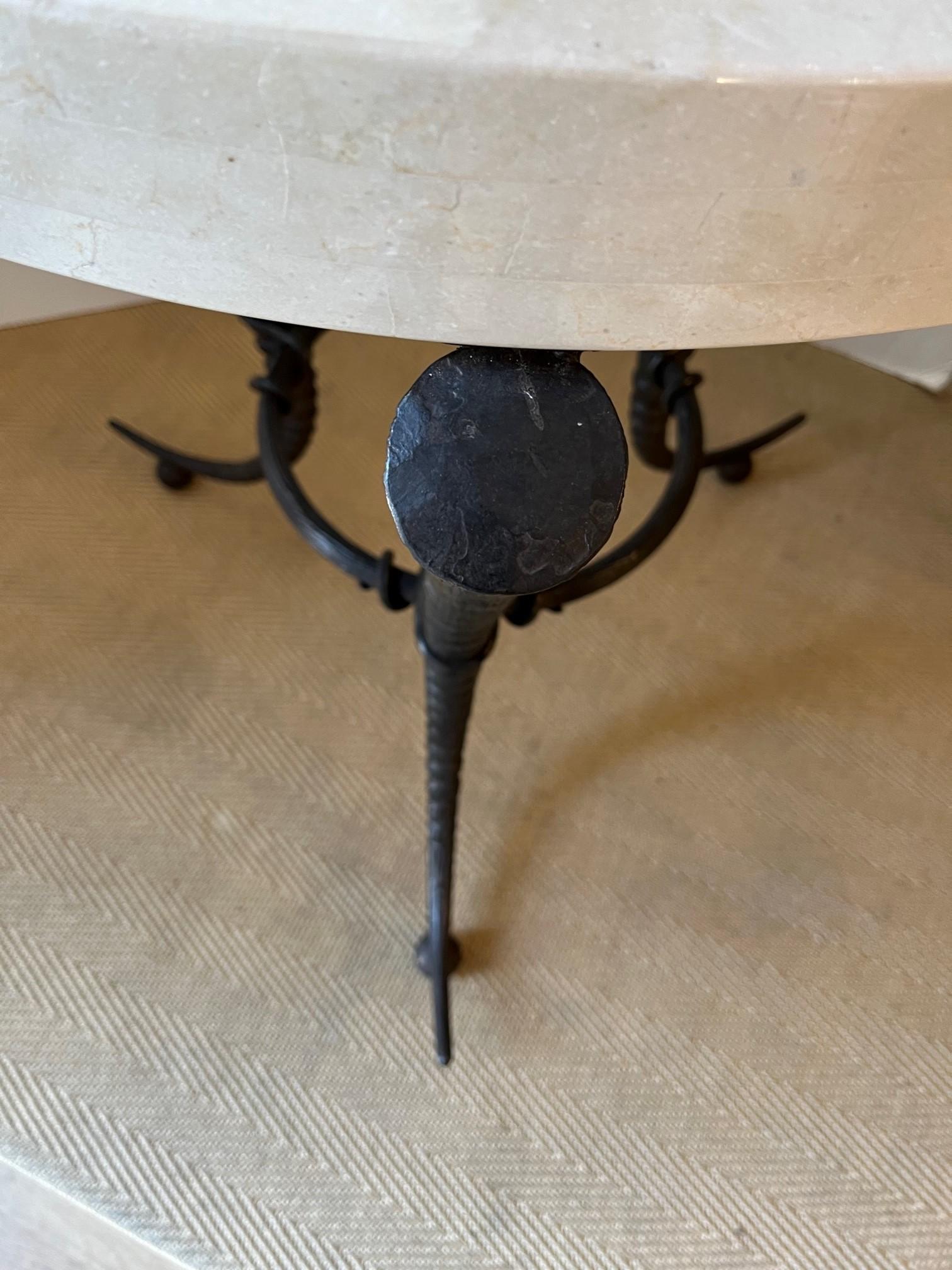 Pair of Cast Bronze Contemporary Horn Style Tripod Base W/ Marble Top Side Table For Sale 9