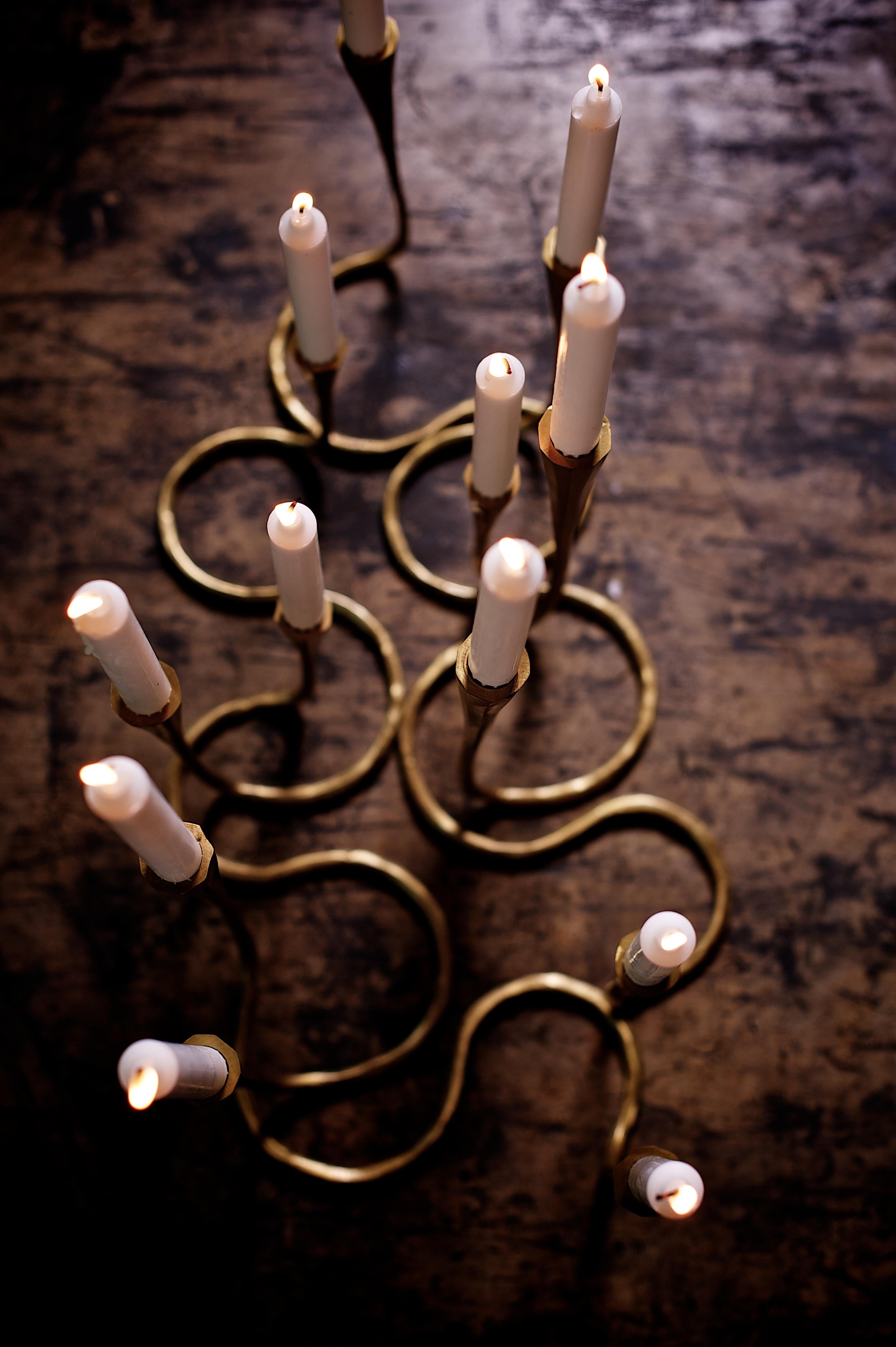 Modern Pair of Cast Bronze Daisy Candlestands in Matte Gold by Elan Atelier 'Preorder' For Sale