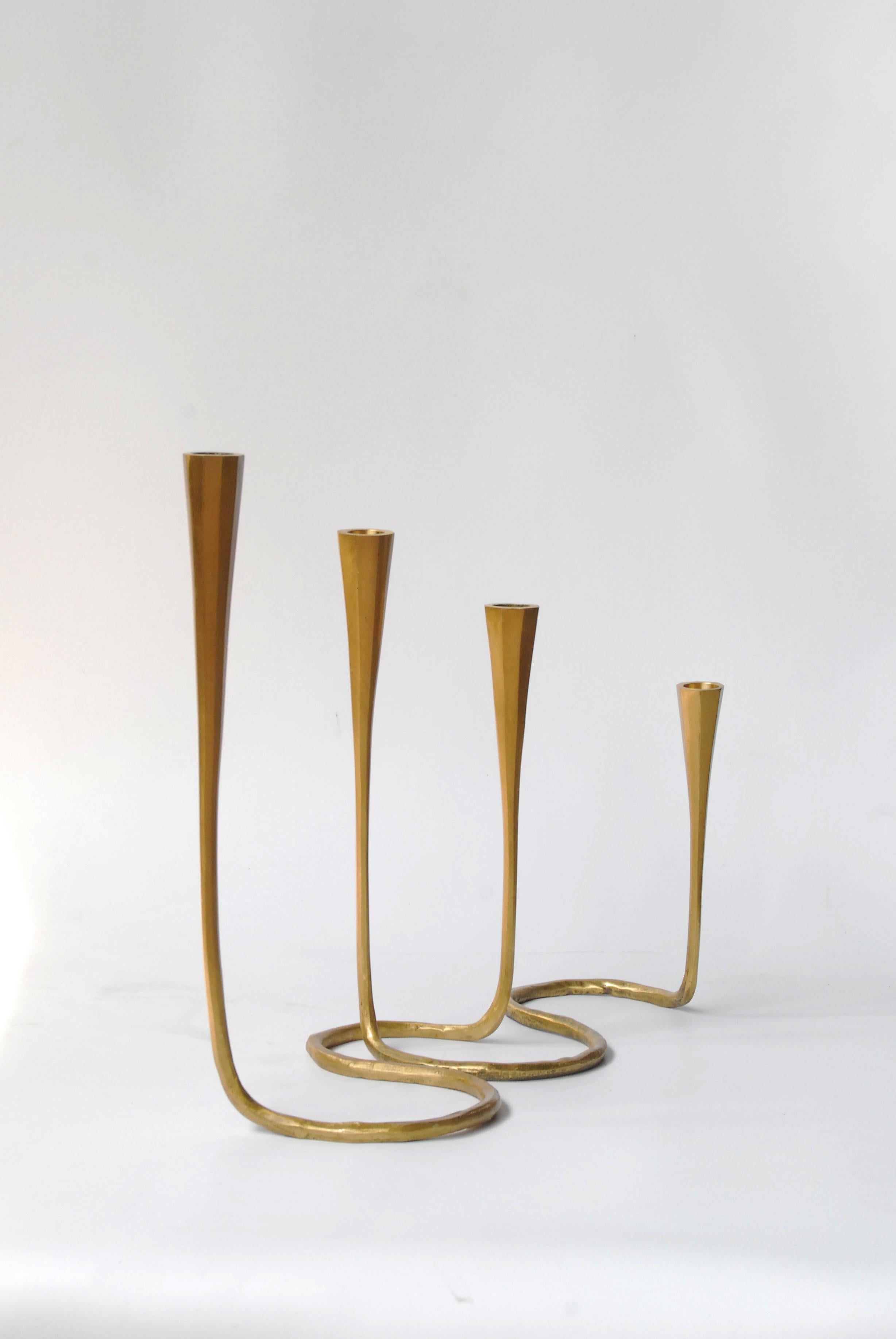 Pair of Cast Bronze Daisy Candlestands in Matte Gold by Elan Atelier 'Preorder' In New Condition For Sale In New York, NY