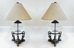 Pair of Cast Bronze Fish and Glass Table Lamps by Frederick Cooper