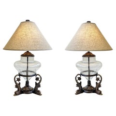 Pair of Cast Bronze Fish and Glass Table Lamps by Frederick Cooper