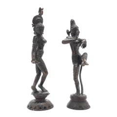 Pair of cast bronze Hindu figures of Parvati & Shiva, c. 1800's
