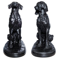 Pair of Cast Bronze Hunting Dogs, France, Late 19th Century