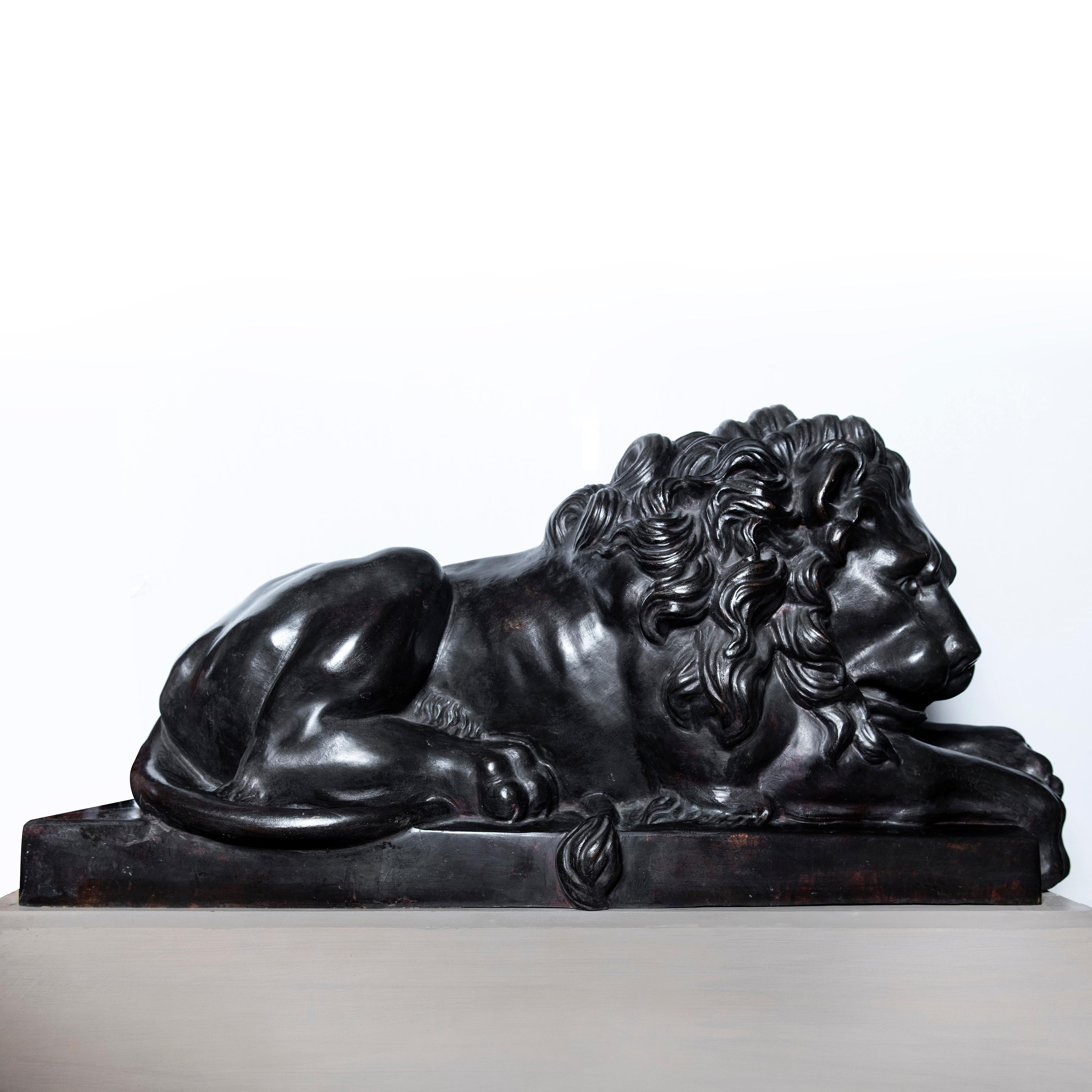 Neoclassical Pair of Cast Bronze Lions, Italy, Late 19th Century For Sale